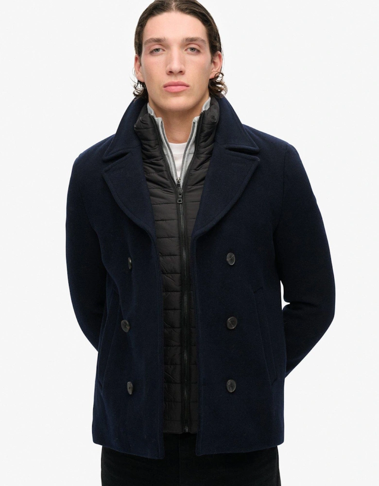 Studios 2 In 1 Wool Pea Coat Jacket - Navy