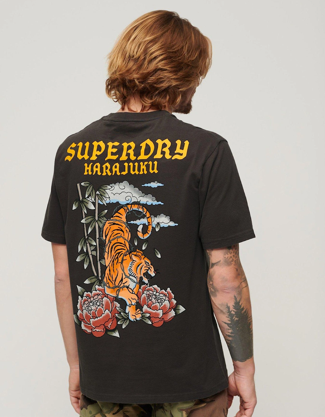 Tiger Tattoo Graphic Backhit Loose Fit T-shirt - Black