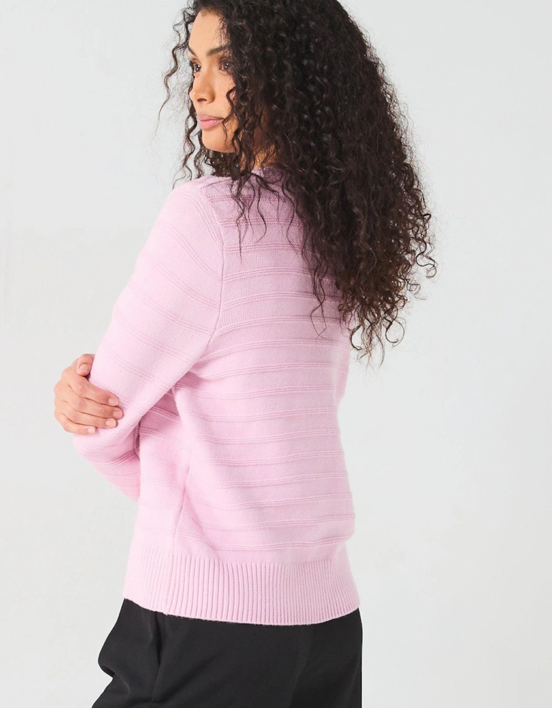 Crew Neck Tonal Stripe Jumper - Light Purple