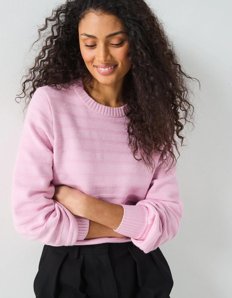 Crew Neck Tonal Stripe Jumper - Light Purple