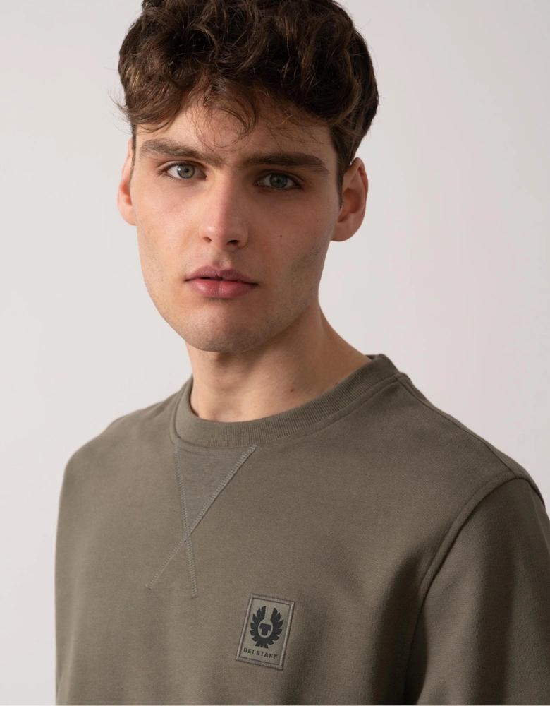 Mens Crew Neck Sweatshirt With Logo Patch