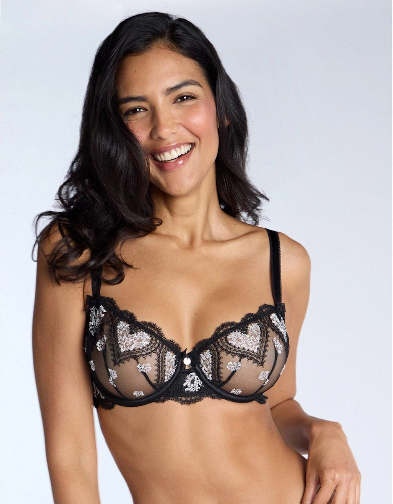 Amore Embroidered Balconette Bra - Black & White