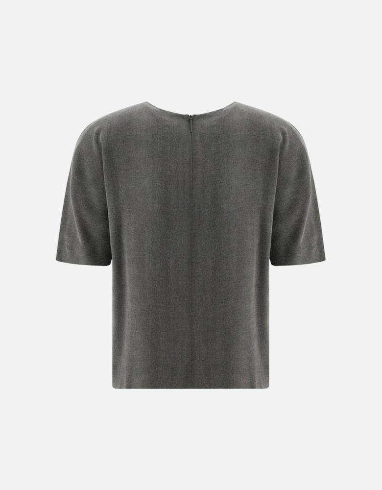 Elegant Satin Short-Sleeve Crew Neck Top Women - Gray T-Shirts