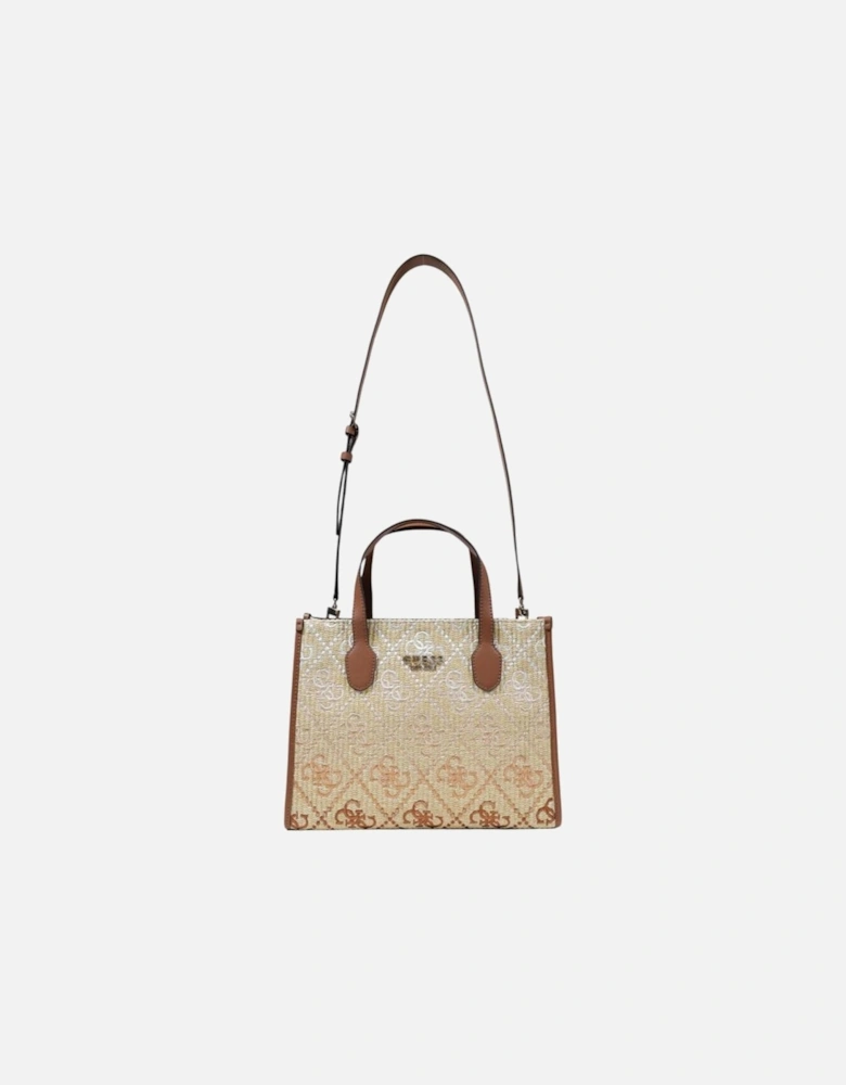 Large Textured Tote with Mixed Fibers Women - Beige Handbags