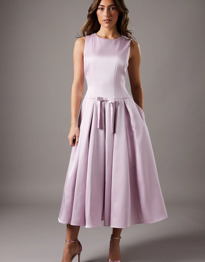 Drop Waist Bow Detail Midi Dress