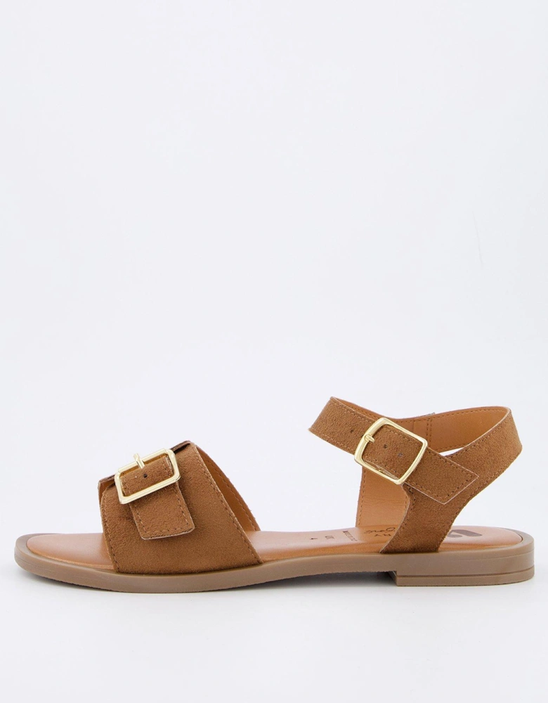 Wide Fit Comfort Sandal With Buckle - Brown