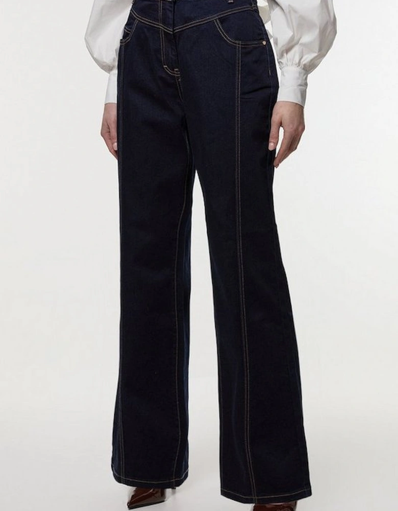 Petite Indigo Denim Contrast Stitch Detail Straight Leg Jean