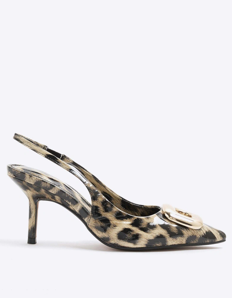 Leopard Sling Back Heeled Court Shoes