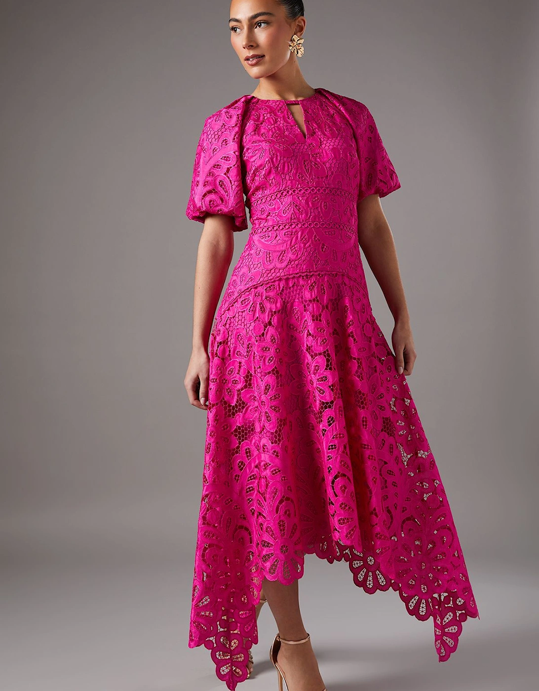 Lace Hanky Hem Puff Sleeve Dress, 5 of 4