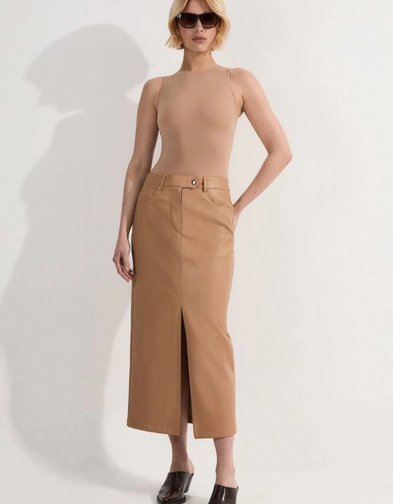 Petite Faux Leather Pencil Midi Skirt