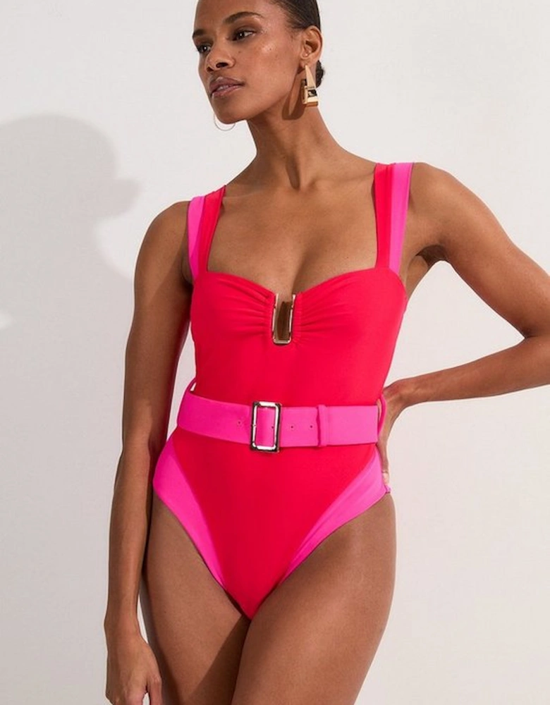 Contrast Trim High Cut Swimsuit