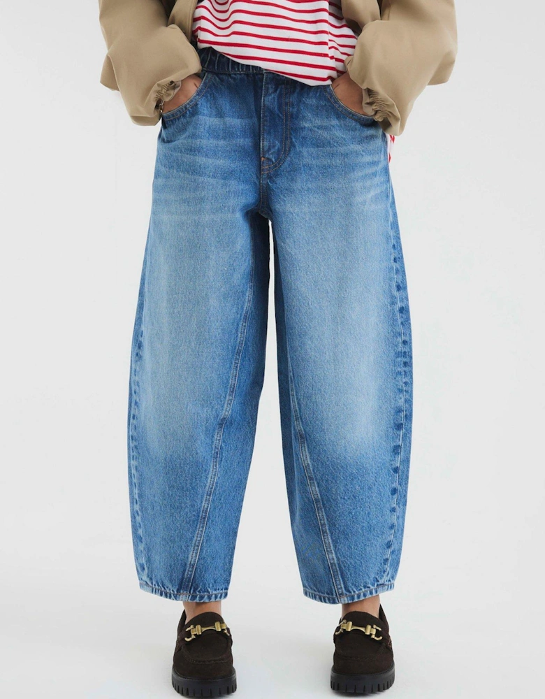 Petite Elasticated Barrel Jean - Medium Denim