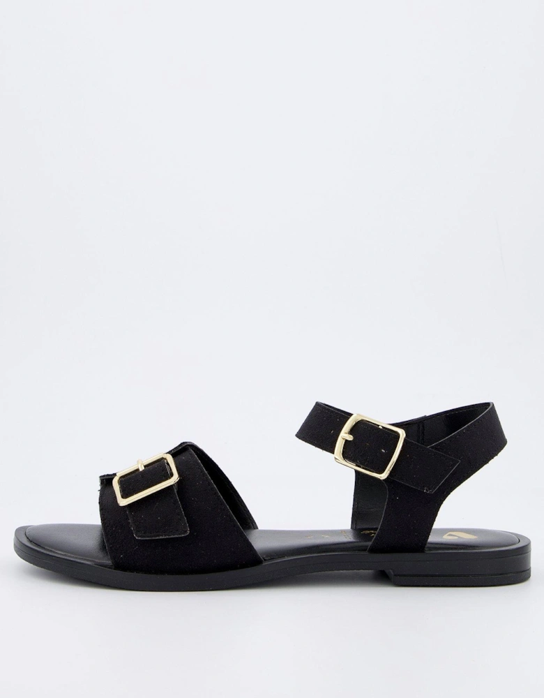 Wide Fit Comfort Sandal With Buckles - Black