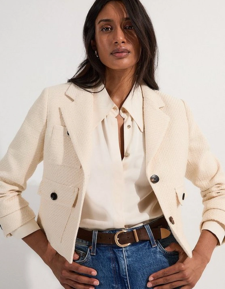 Textured Tweed Cropped Tailored Jacket