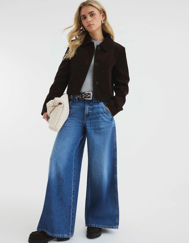 Petite Palazzo Wide Leg Jean - Medium Denim