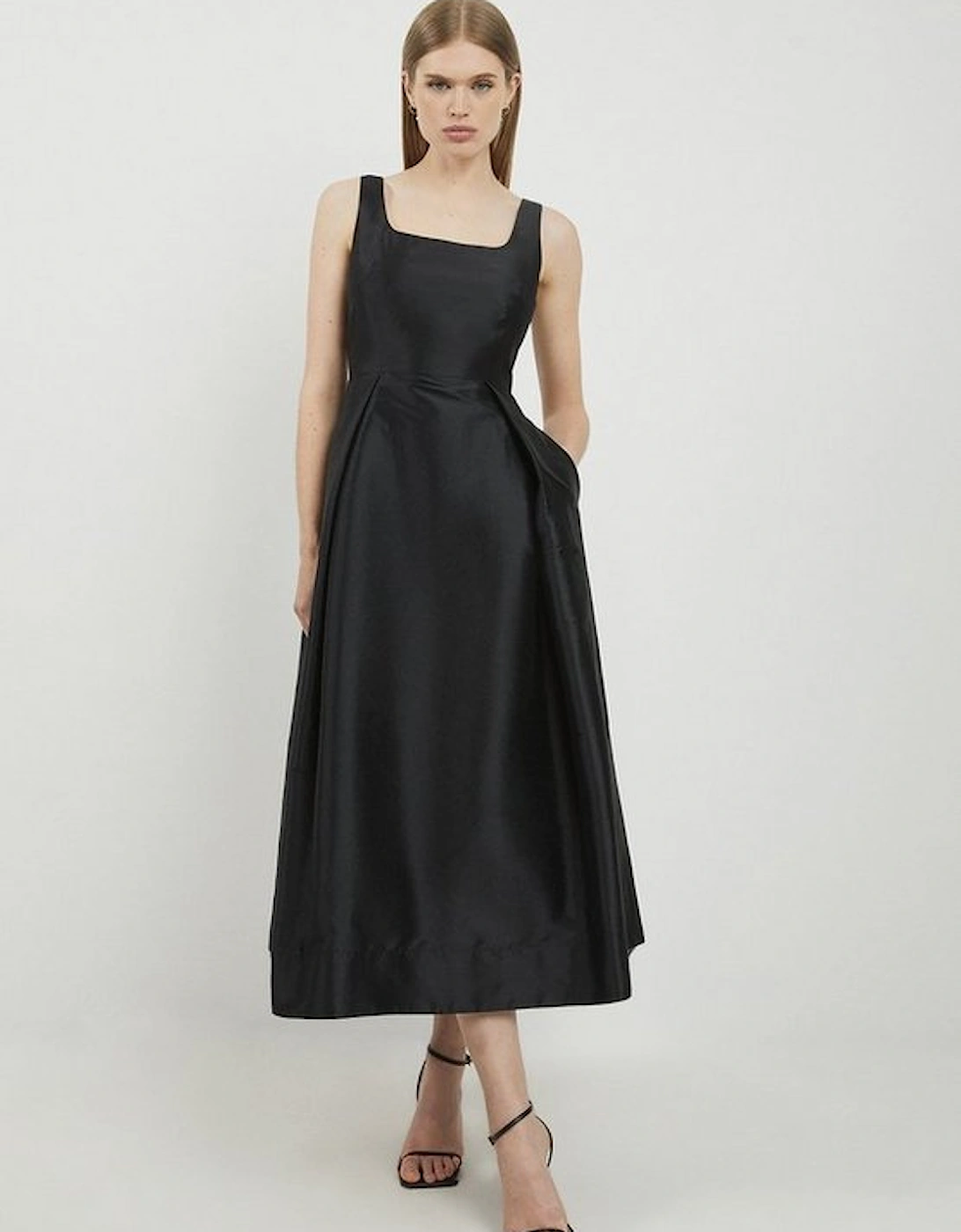 Lydia Millen Petite Taffeta Full Skirt Tailored Midi Dress