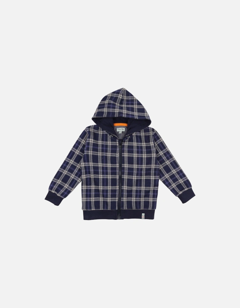 Boys Check Pattern Hoodie - Navy