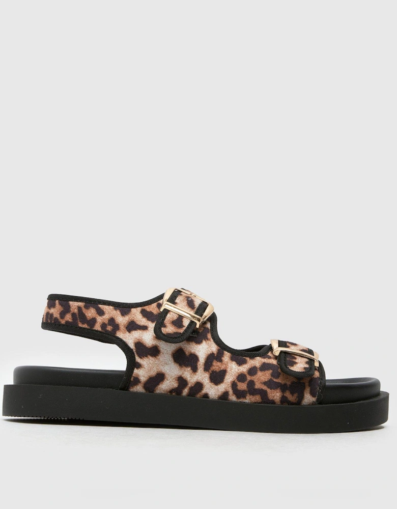 Tabs Leopard Double Buckle Junior Sandal - Brown