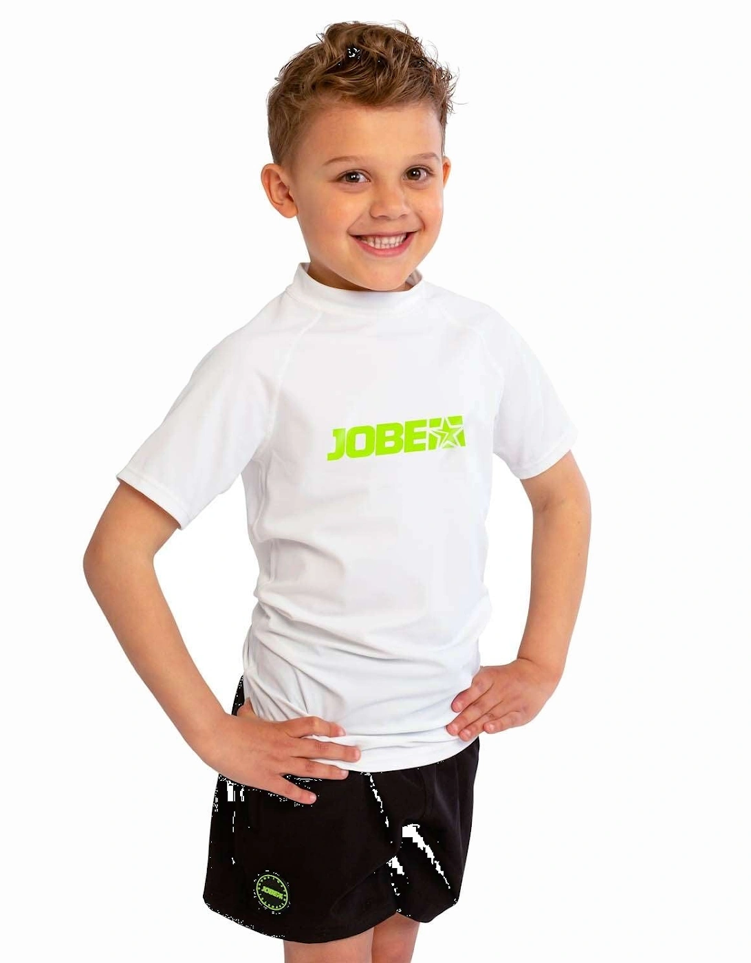 Boy's Jobe Kids Rash Guard Short Sleeve Rash Vest - White - Size: 10 - 12 yrs