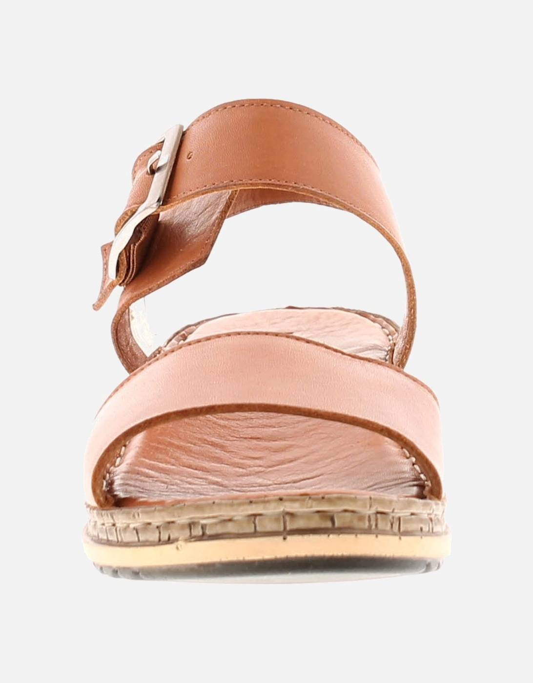 Womens Sandals Wedge Ellie Leather Buckle tan UK Size