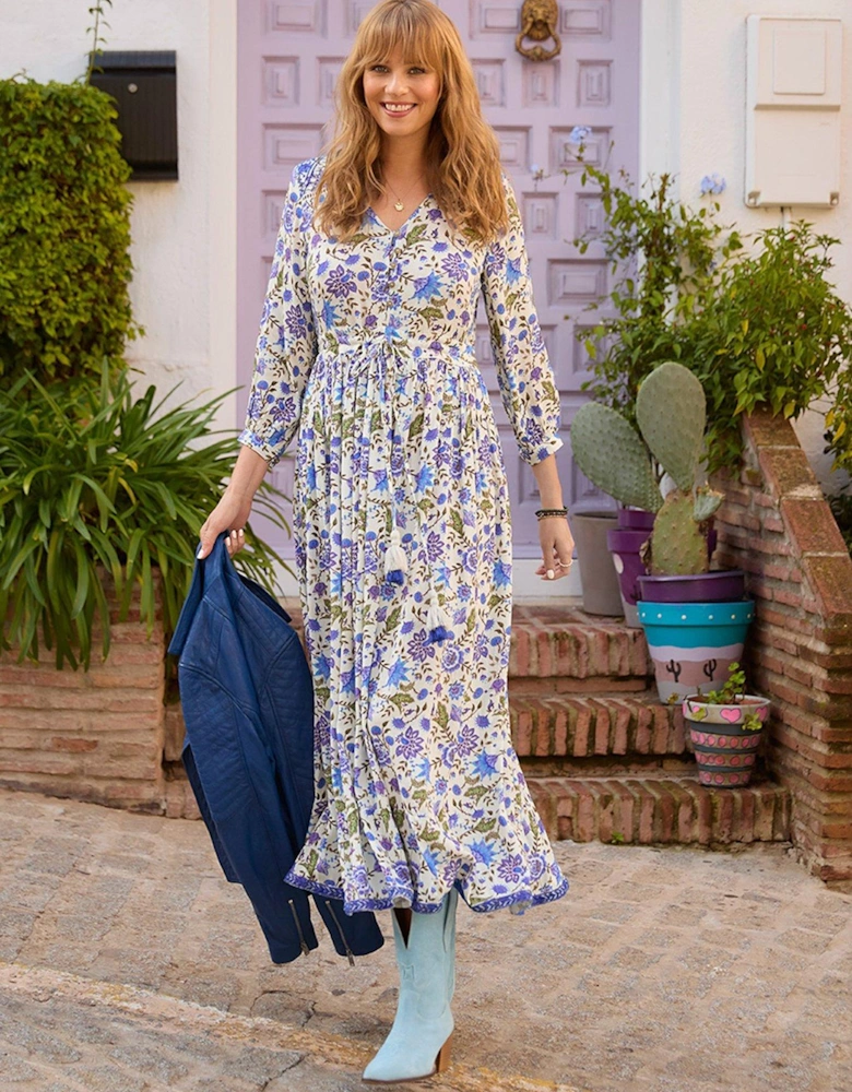 Joys Of Summer Embellished Floral Maxi Dress - Blue