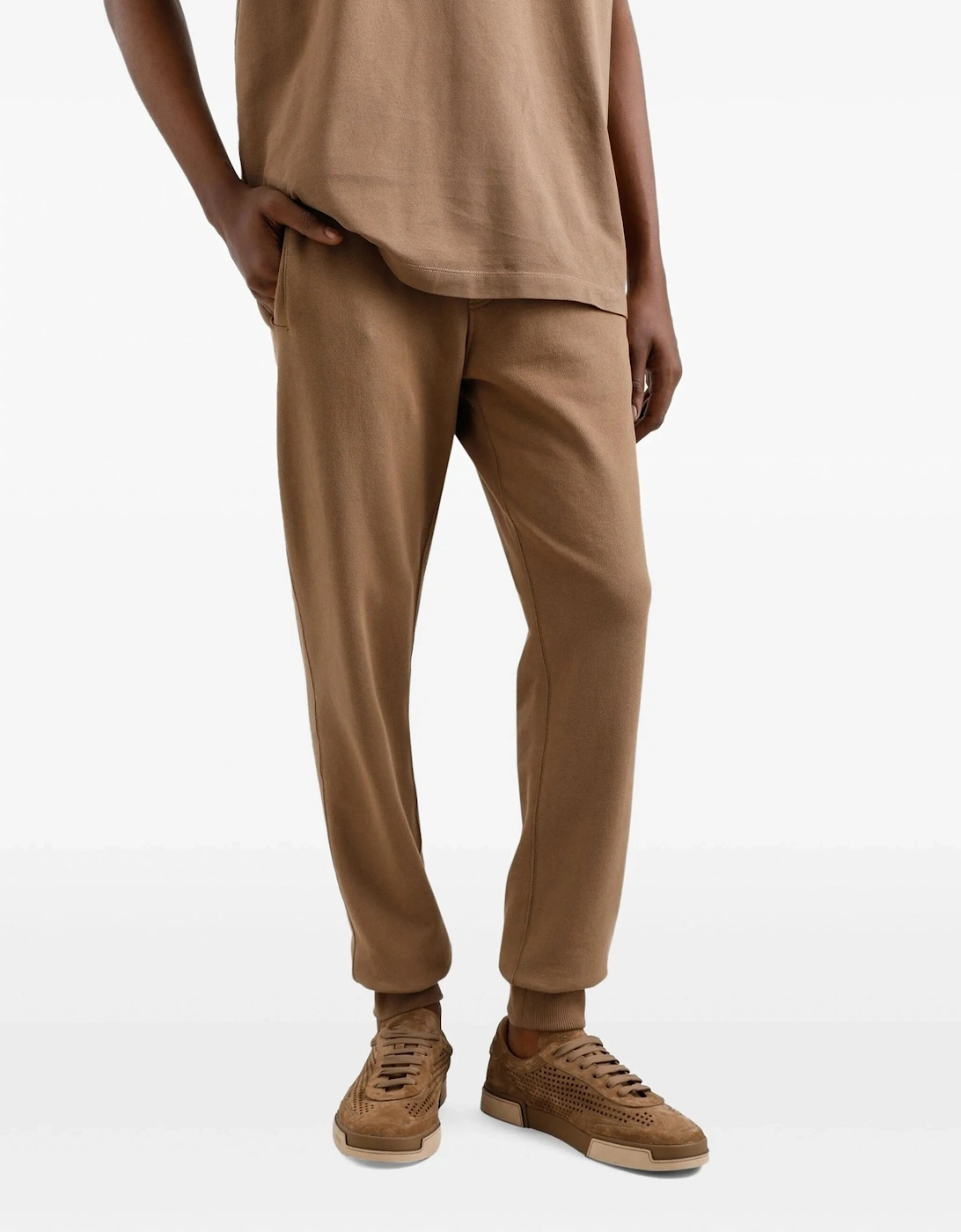 Plaque Cuffed Cotton Joggers Tan