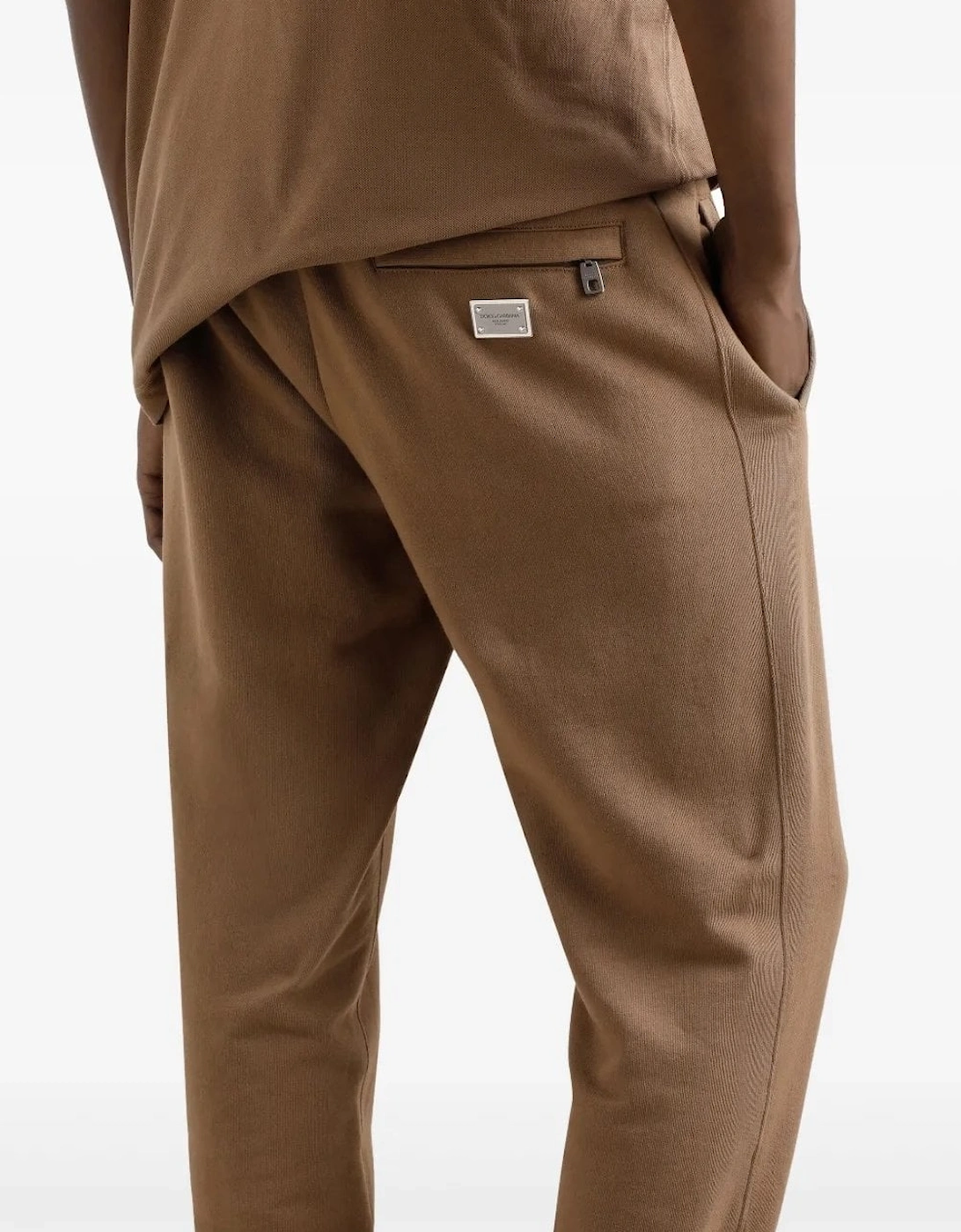 Plaque Cuffed Cotton Joggers Tan