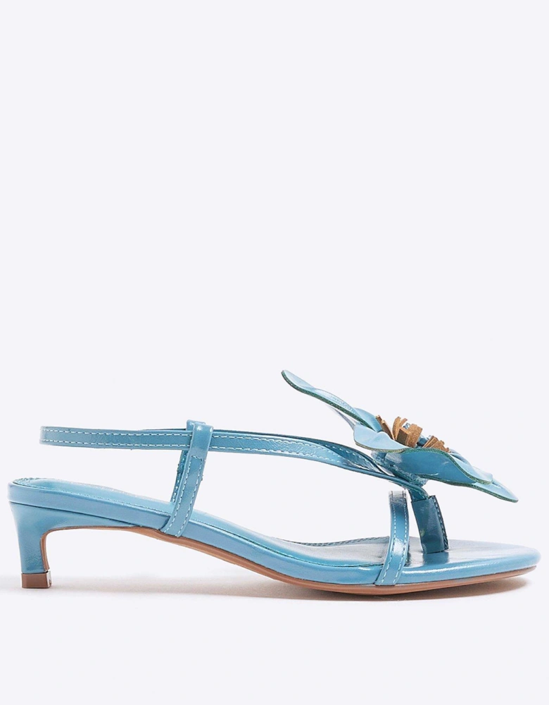 Flower Detail Kitten Heel - Blue