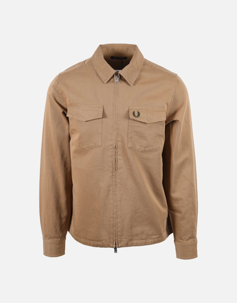 Twill Zip Through Overshirt Warm Stone