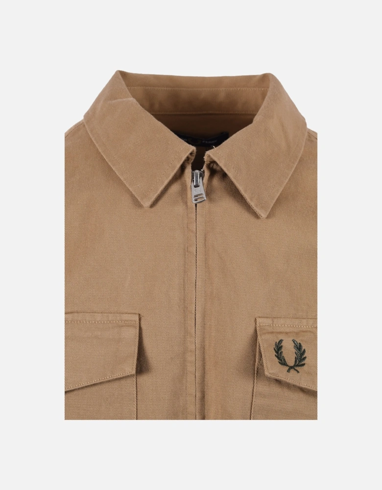 Twill Zip Through Overshirt Warm Stone