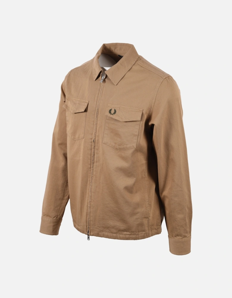 Twill Zip Through Overshirt Warm Stone