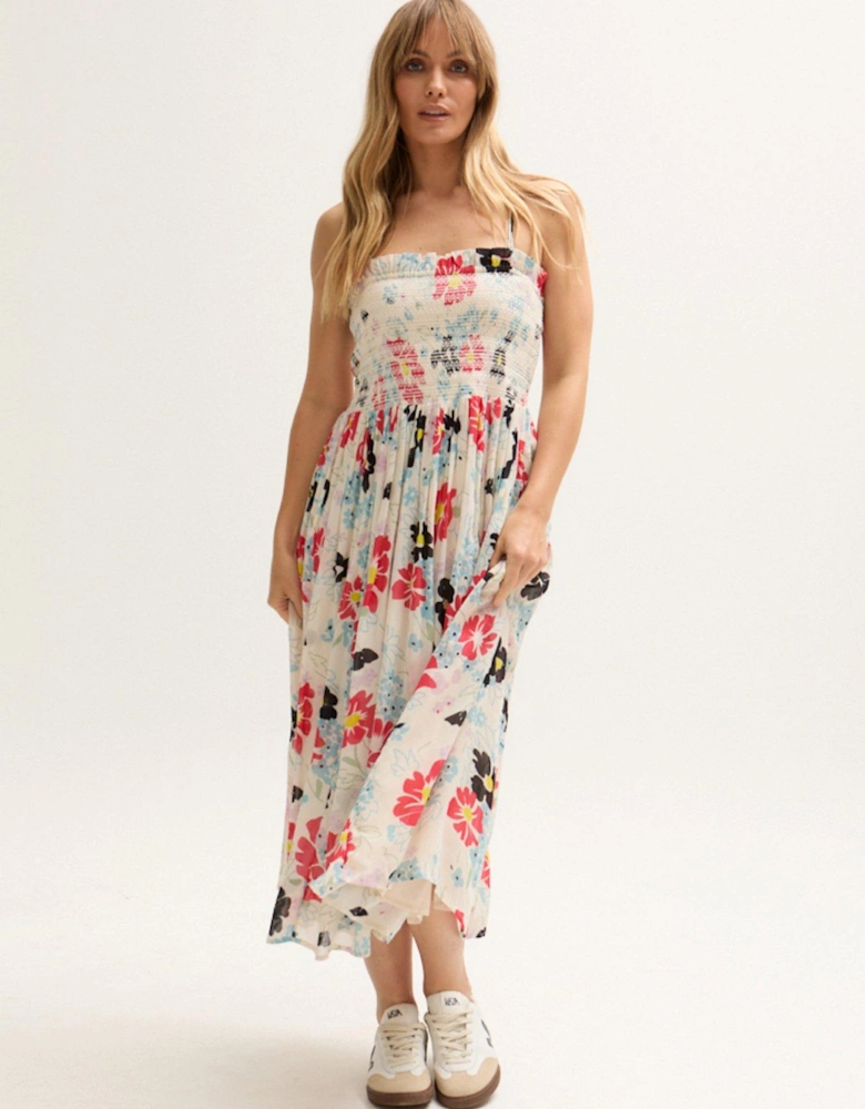 Jessica Detachable Strap Poppy Print Midi Dress - Multi