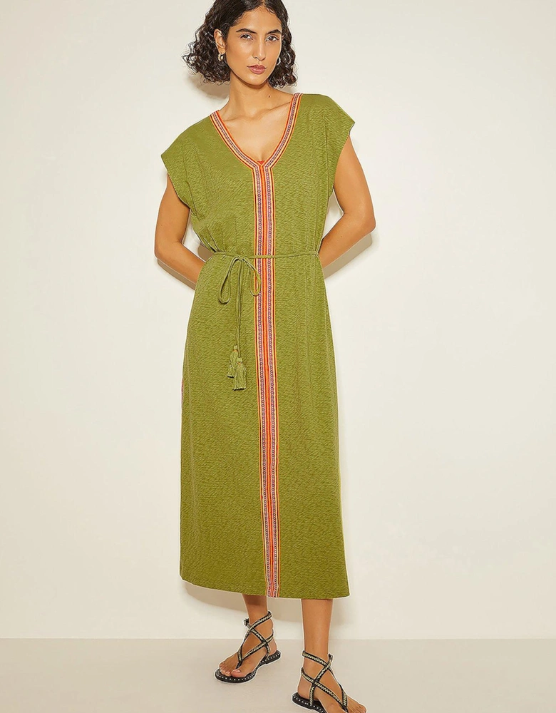 Estela Jersey Embroidered Kaftan - Green