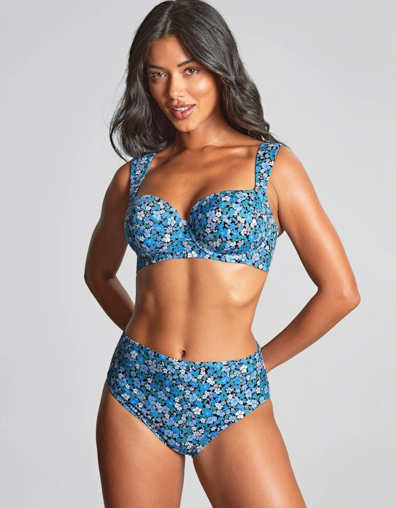 Swim Posy Print Blue High Waist Bikini Bottom - Posy Print