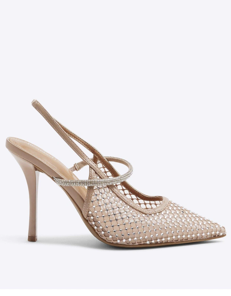 Mesh Diamante Sling Back Court Shoes