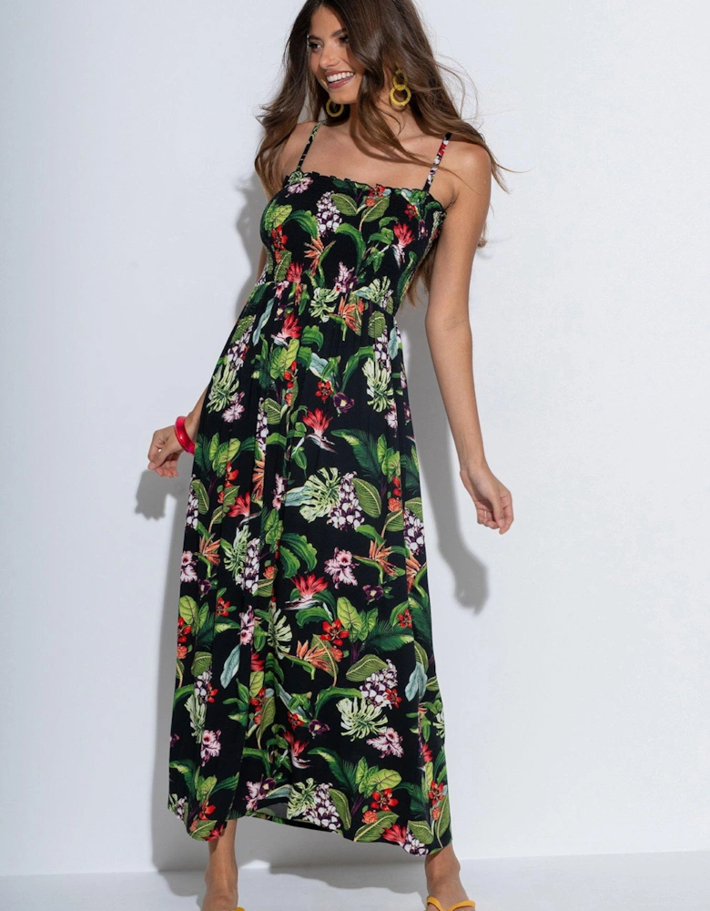 Strapless Shirred Bodice Maxi Beach Dress