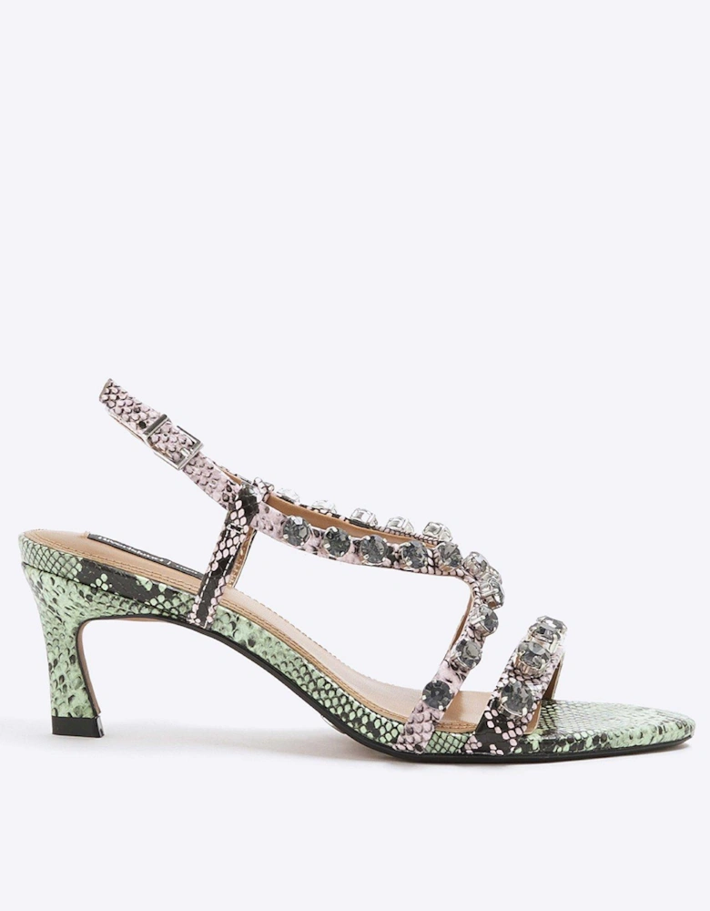 Snake Print Gem Stone Heeled Sandals