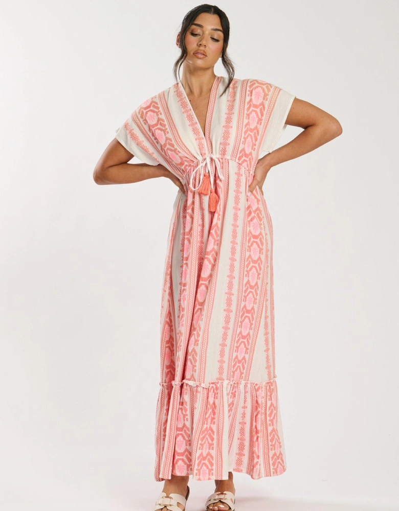 Jacquard V Neck Maxi Dress