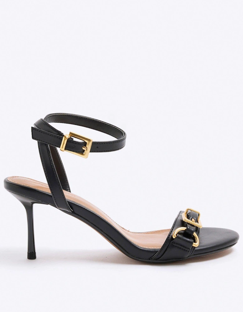 Buckle Detail Heeled Sandal - Black