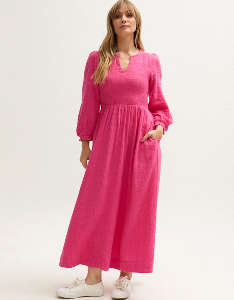 Paulina Shirred Bodice Maxi Dress In Pink