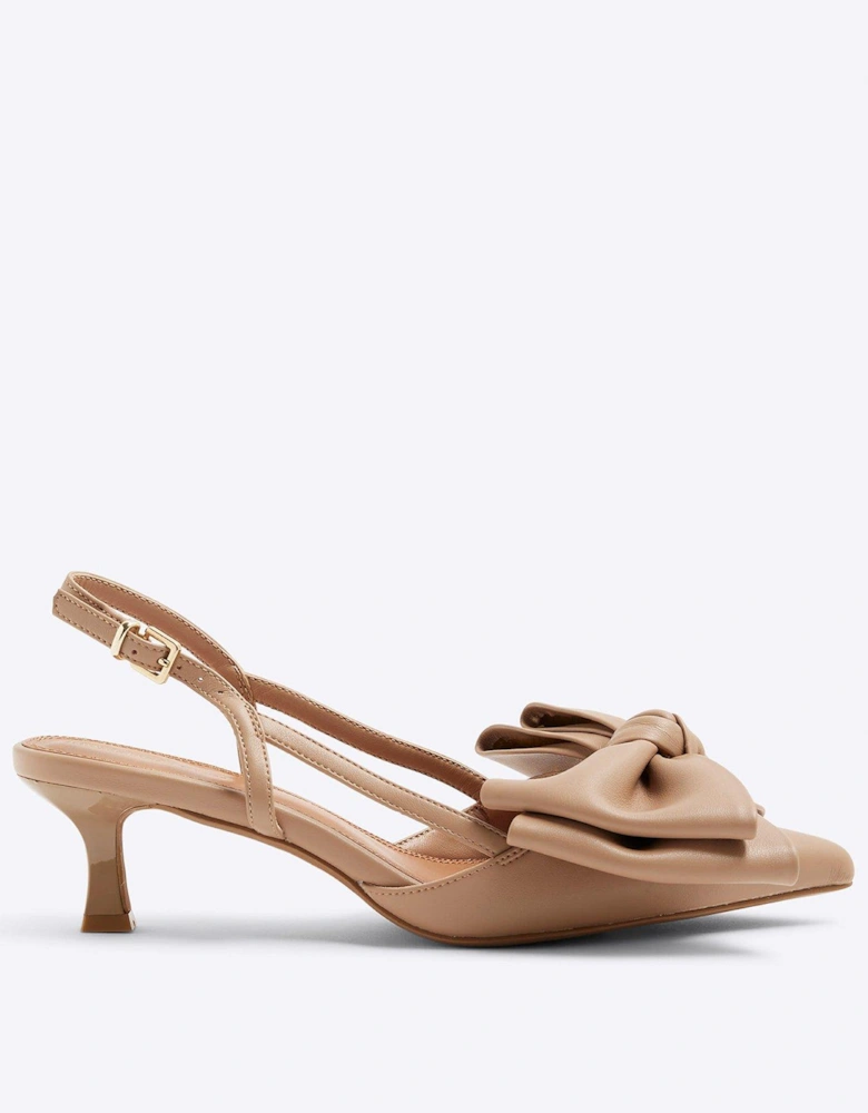 Sling Back Bow Court Heel - Dark Beige