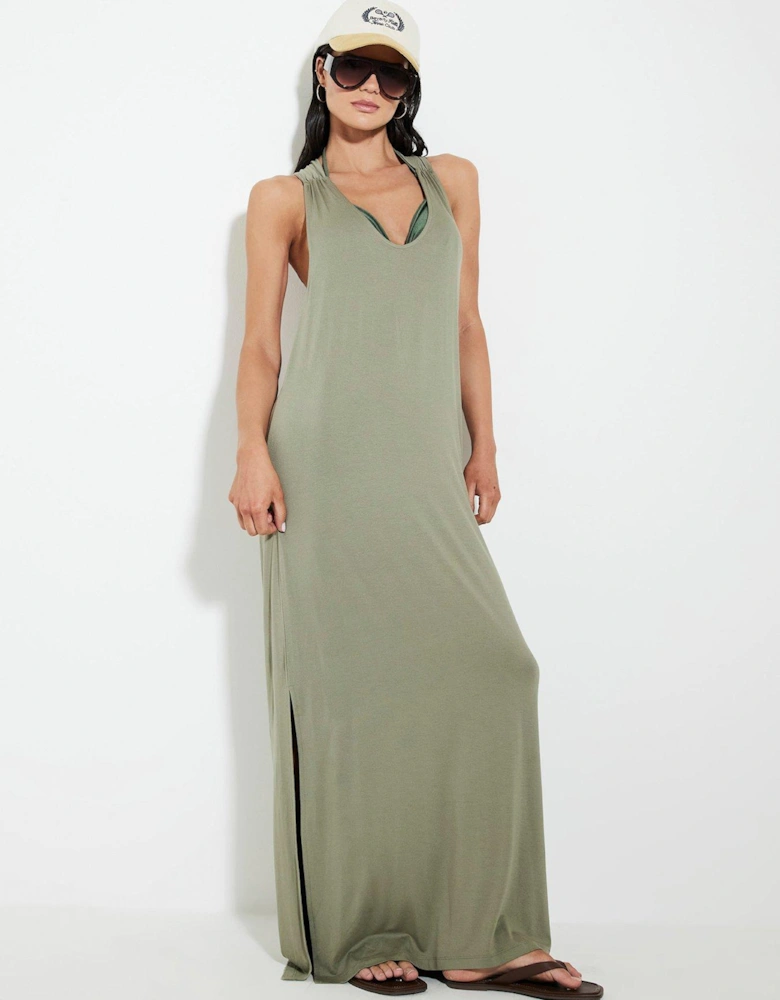 Frill Detail Maxi Dress - Khaki