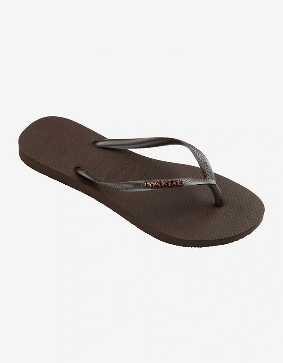 Women's Slim Logo Metallic Flip Flop Dark Brown