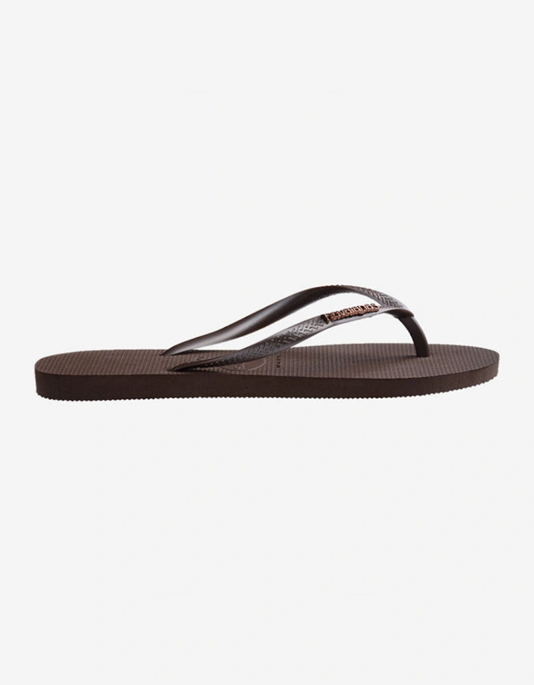 Women's Slim Logo Metallic Flip Flop Dark Brown