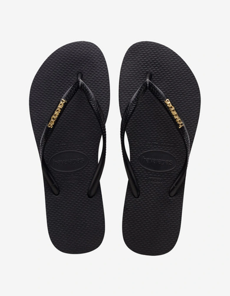 Women's Slim Logo Metallic Flip Flop Black/Gold