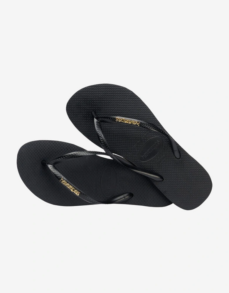 Women's Slim Logo Metallic Flip Flop Black/Gold