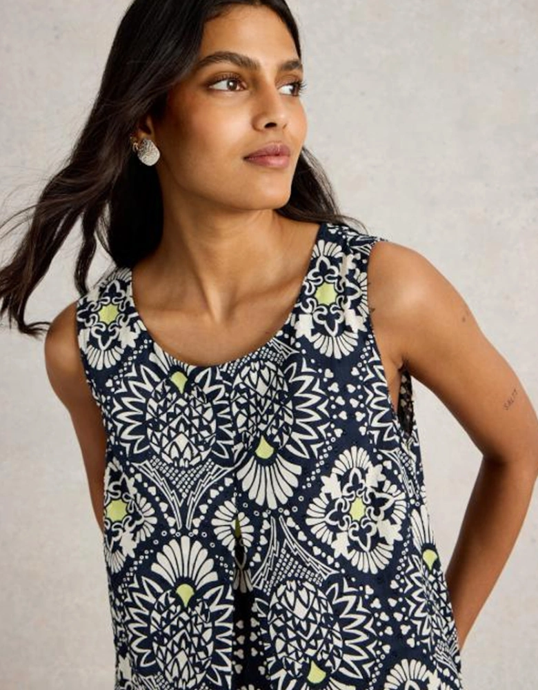 Women's Paradise Cotton Vest Navy Print