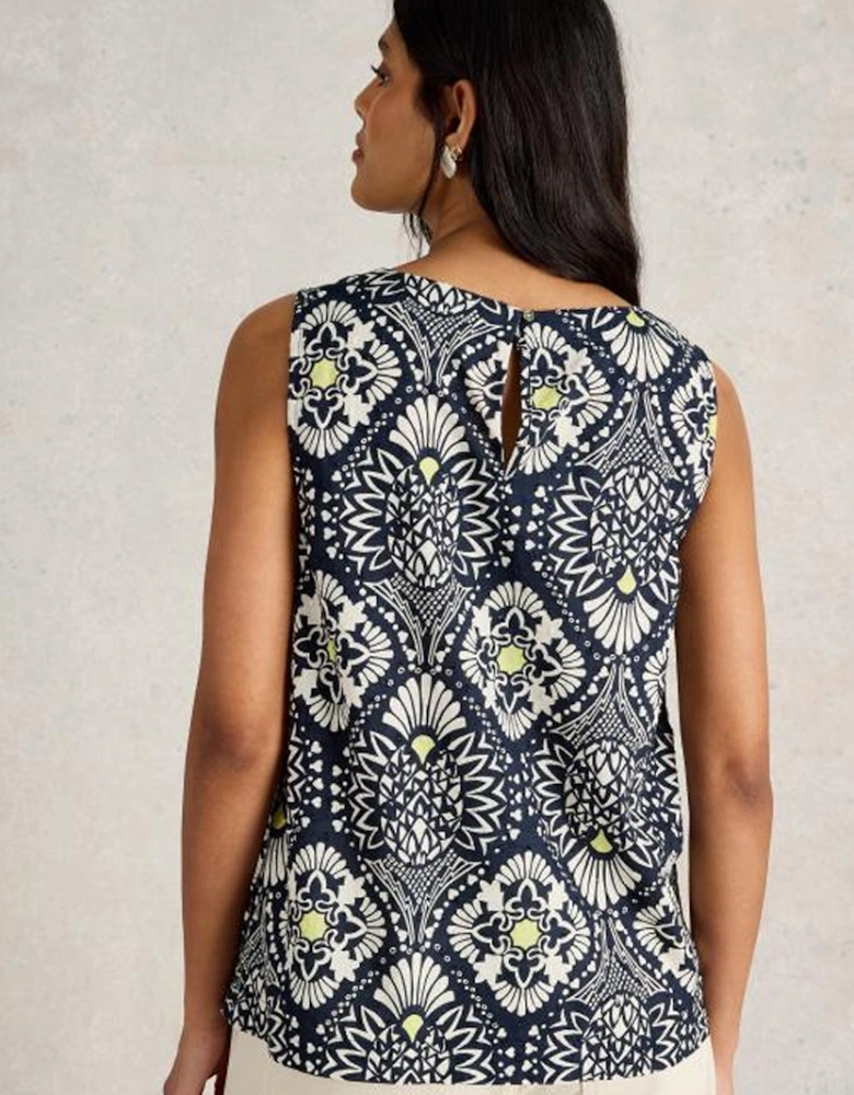 Women's Paradise Cotton Vest Navy Print