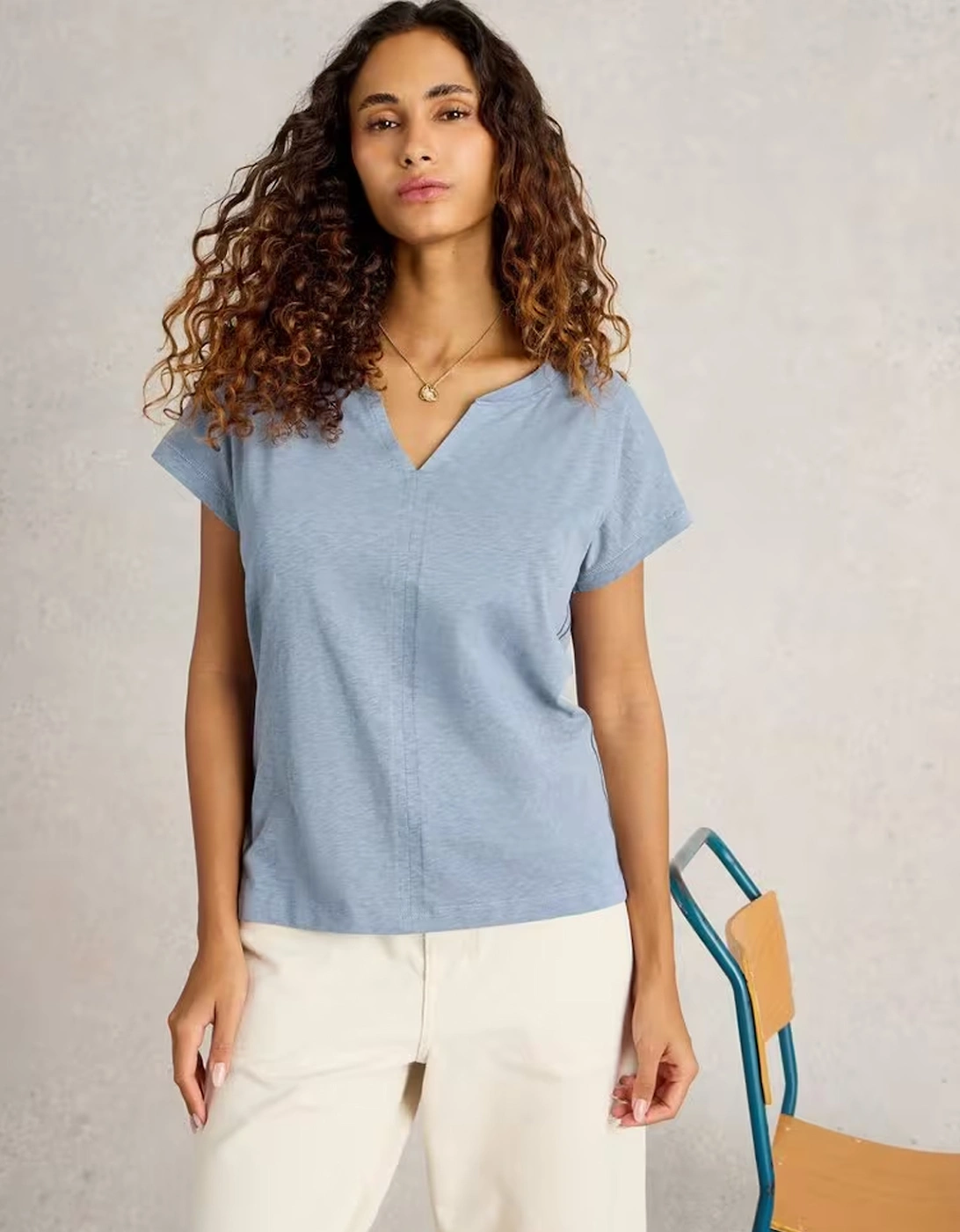 Women's Nelly Notch Neck Tee Mid Blue, 7 of 6