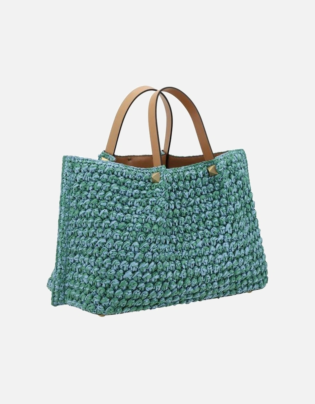 Roman Stud Medium Tote Raffia Women - Light Blue Shoulder Bags